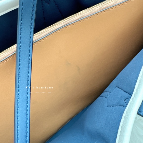 NWT Tory Burch Perry Wool Plaid Triple Compartment Tote Bag Yellow Navy 75551 - Picture 5 of 7